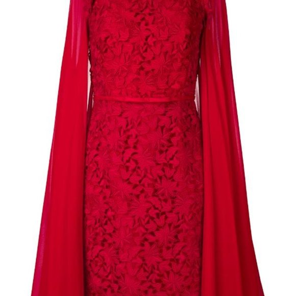 Giambattista Valli Red Floral Lace Cape Dress IT 44